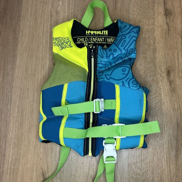 Hyperlite Wake Co Boating Life Vest Floatation Child Size 33-55 LBS Blue Green - Picture 1 of 7